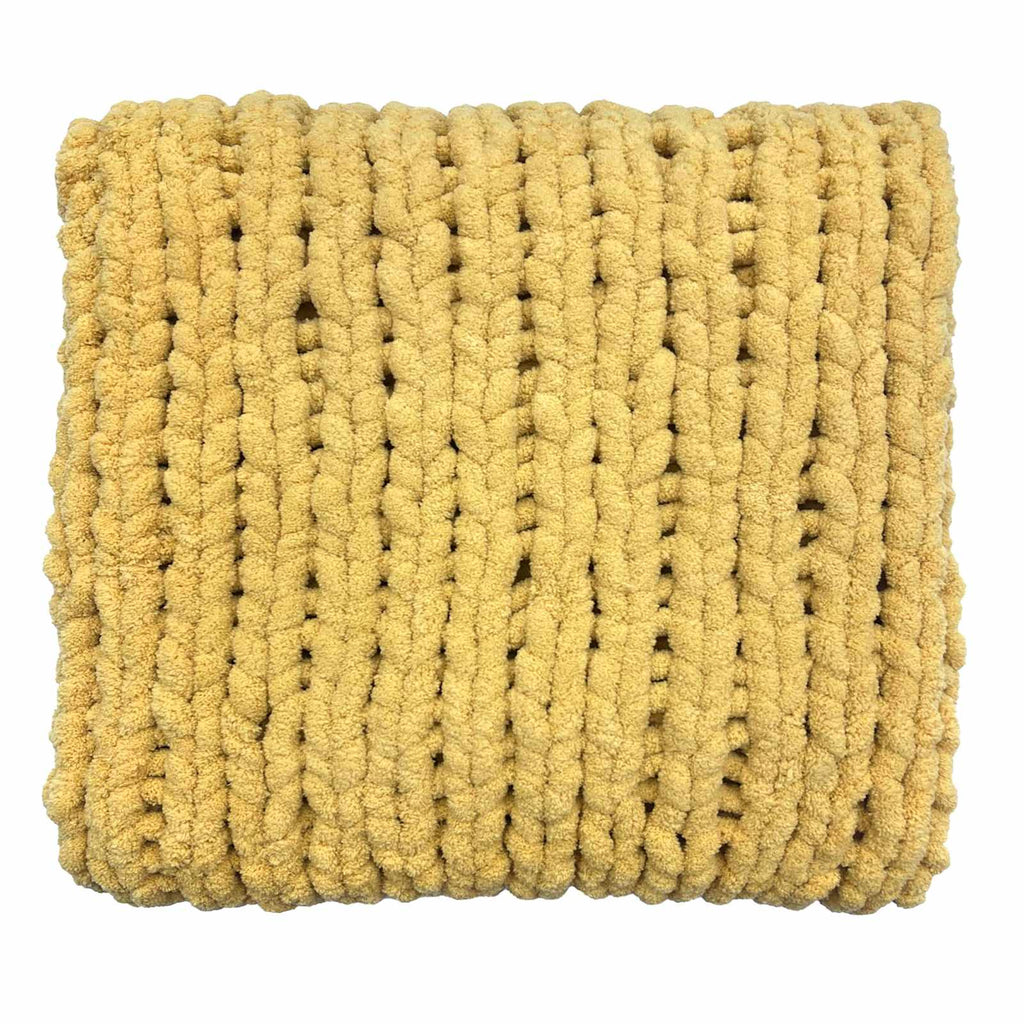 Yellow Chunky Knit Throw Blanket, 50x60