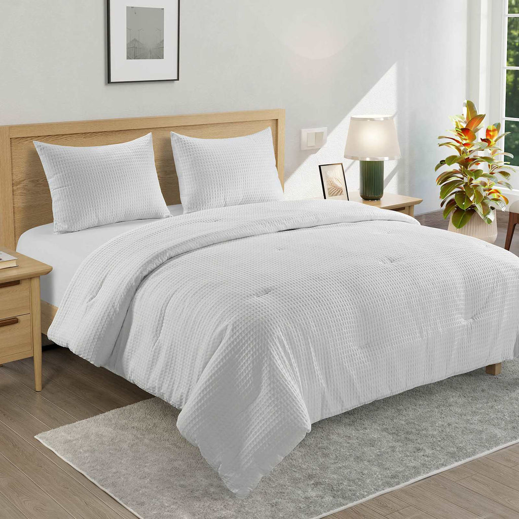 2-Piece White Washed Cotton Waffle Comforter Set, Twin/Twin XL