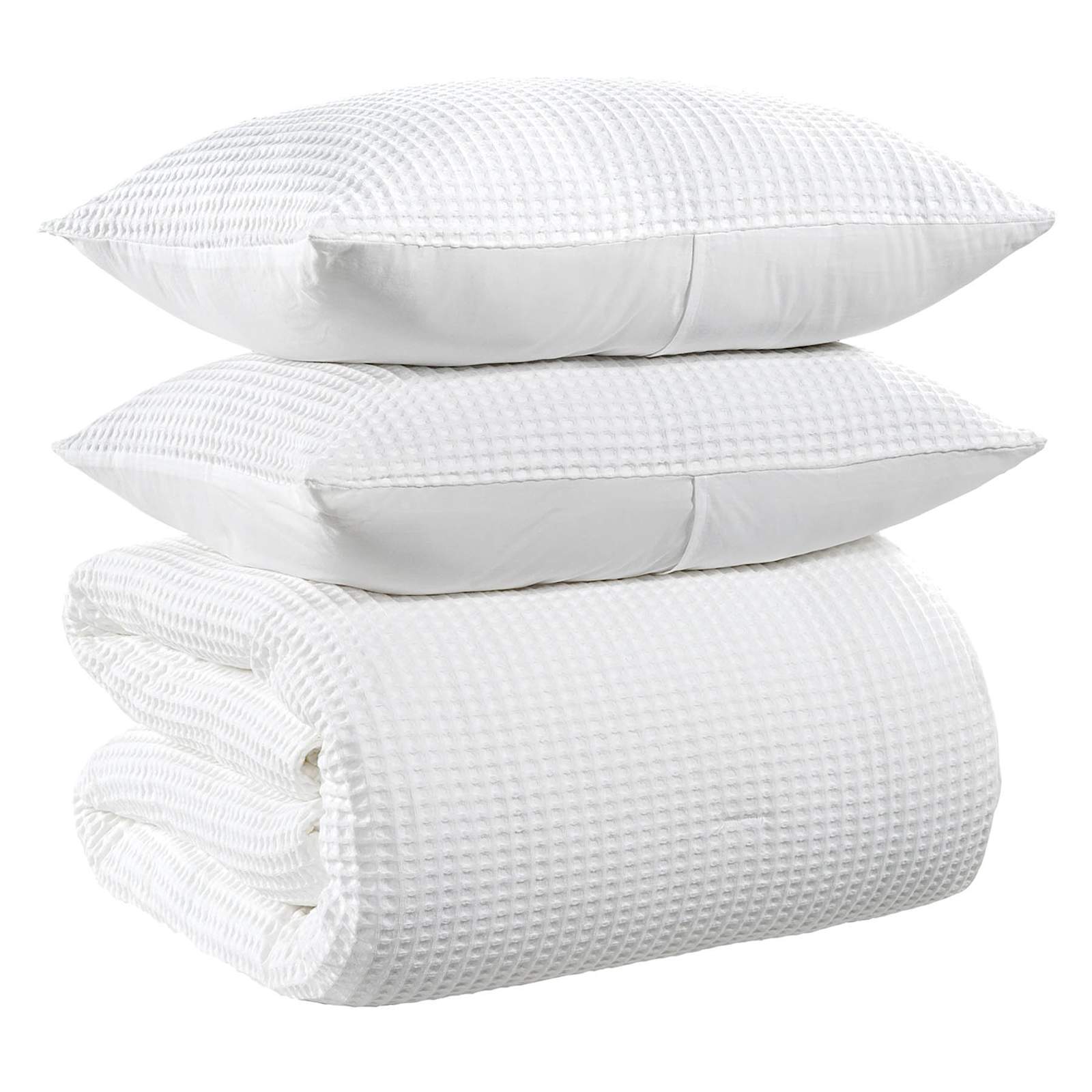 2-Piece White Washed Cotton Waffle Comforter Set, Twin/Twin XL