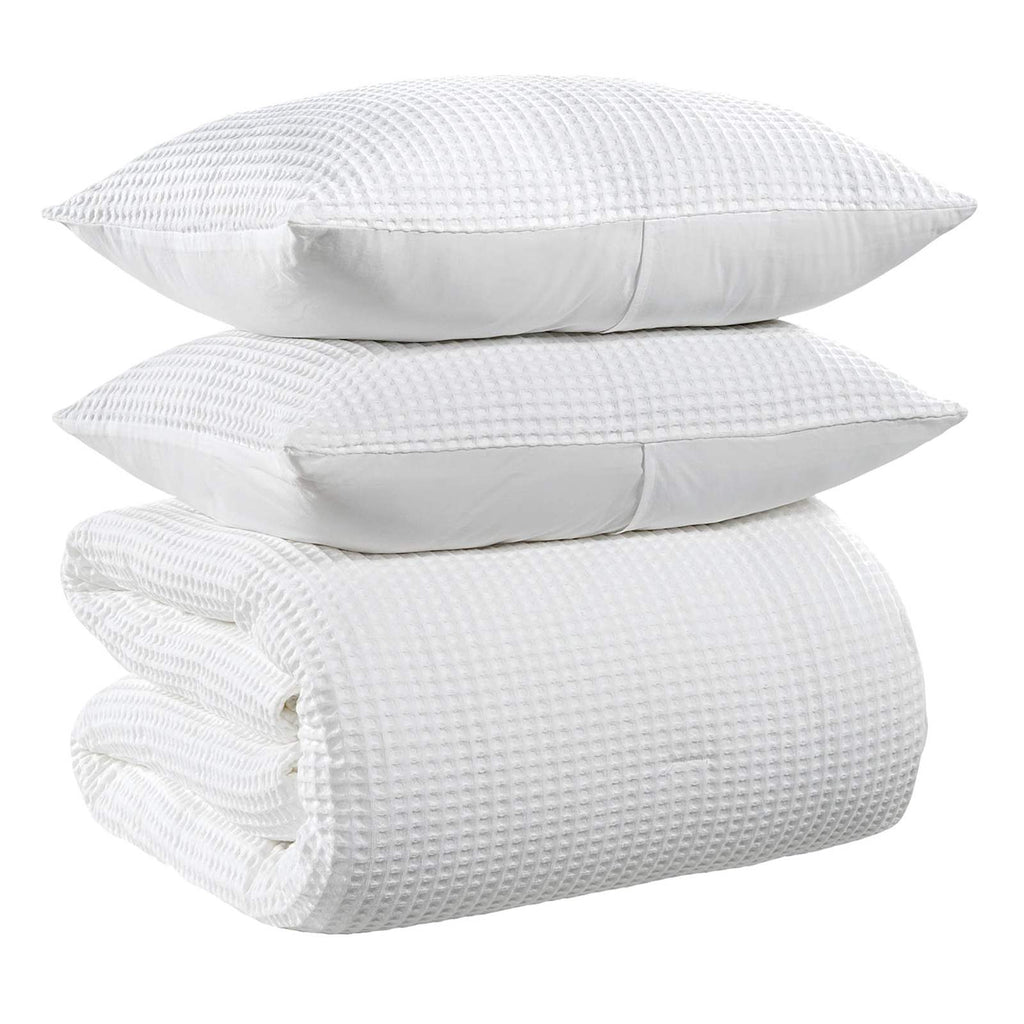 3-Piece White Washed Cotton Waffle Comforter Set