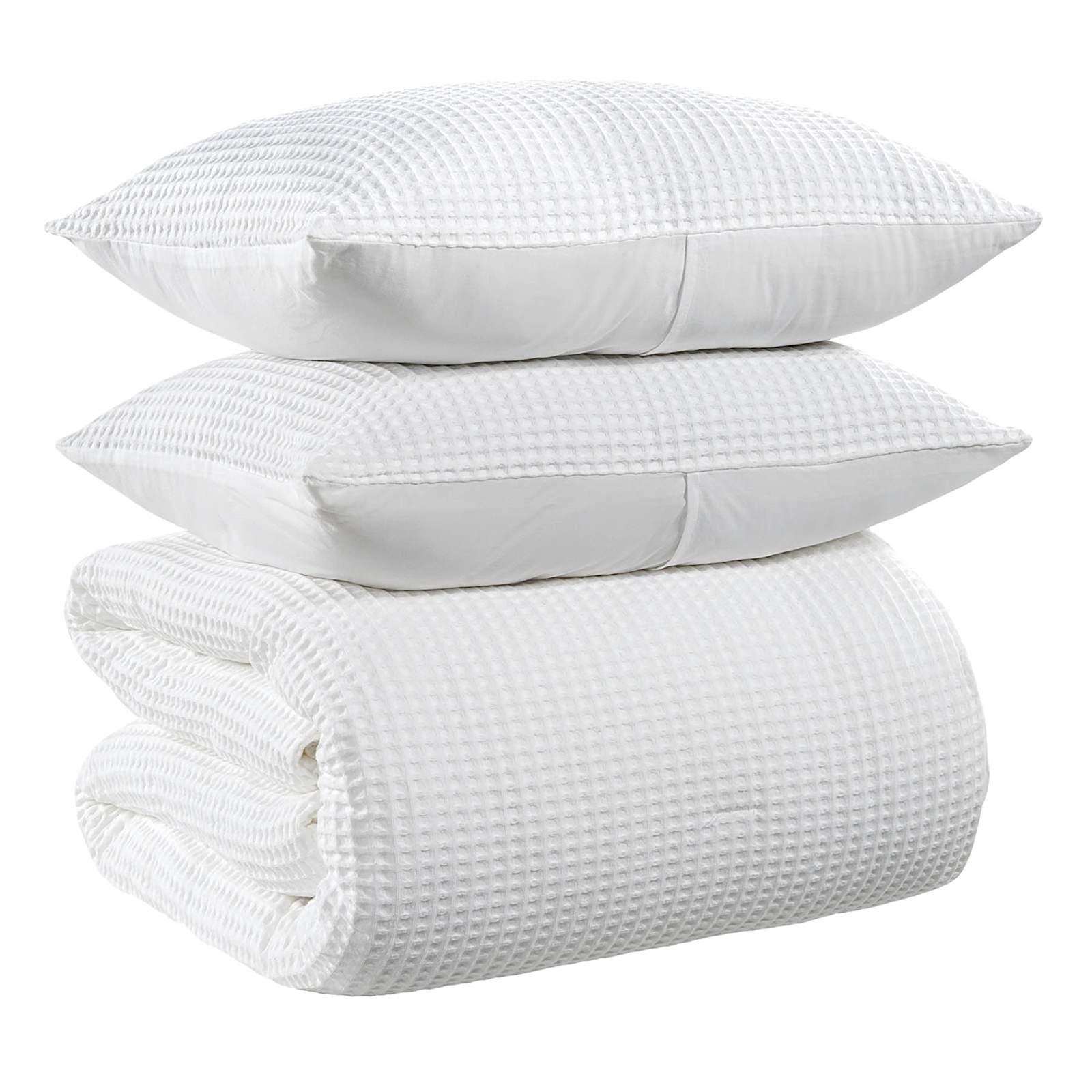 3-Piece White Washed Cotton Waffle Comforter Set