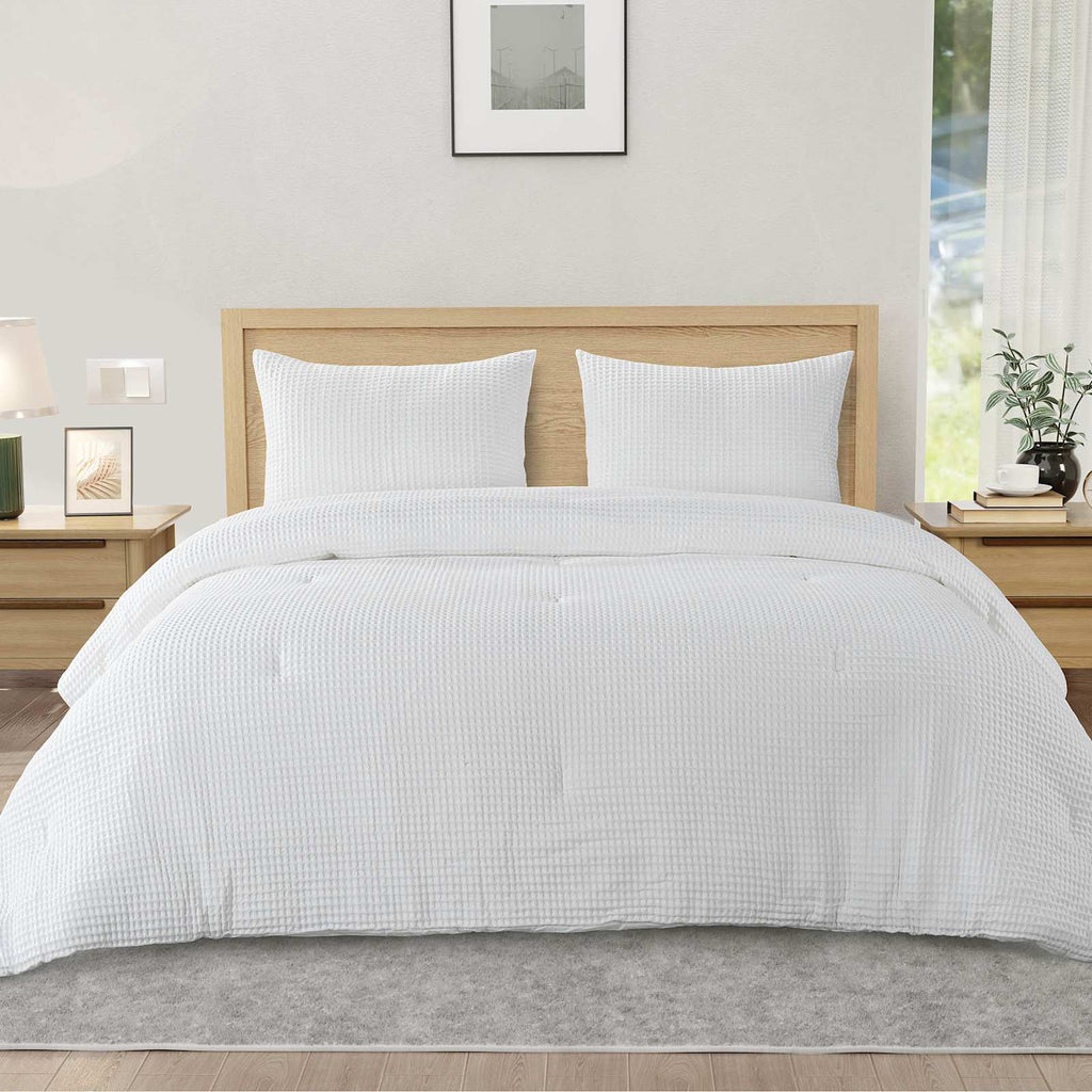 3-Piece White Washed Cotton Waffle Comforter Set