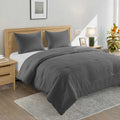3-Piece Grey Washed Cotton Waffle Comforter Set, Full/Queen