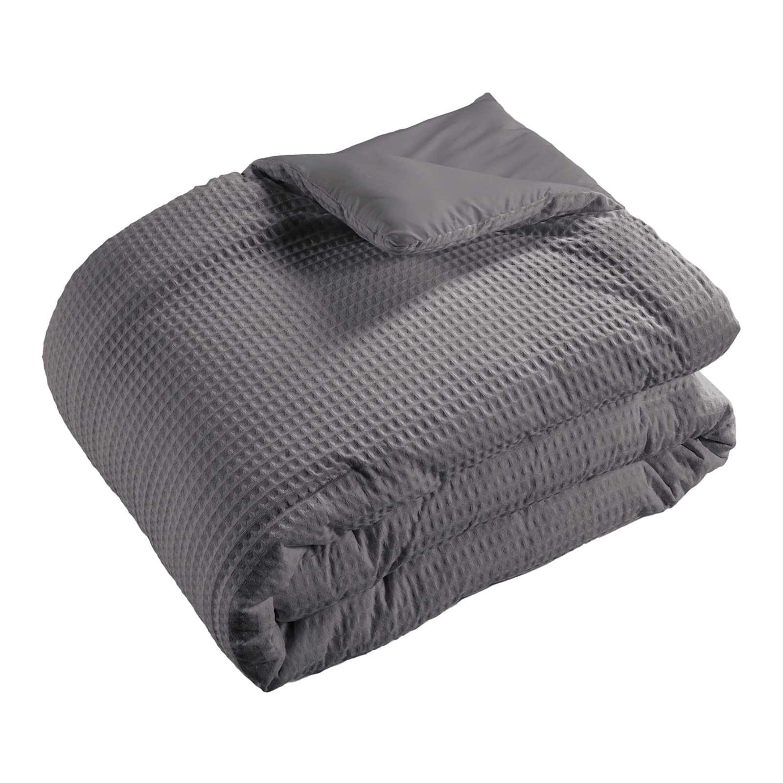 3-Piece Grey Washed Cotton Waffle Comforter Set, Full/Queen