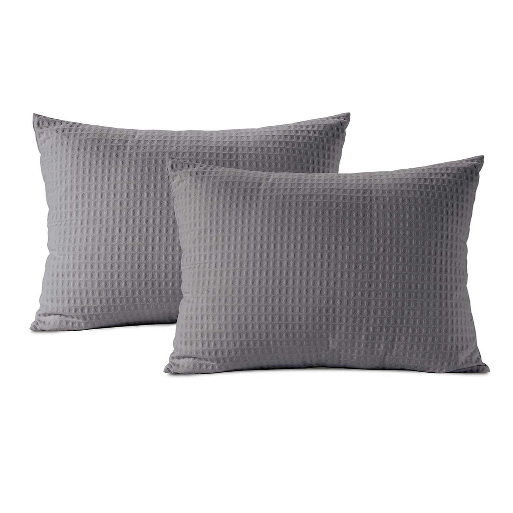 3-Piece Grey Washed Cotton Waffle Comforter Set, Full/Queen