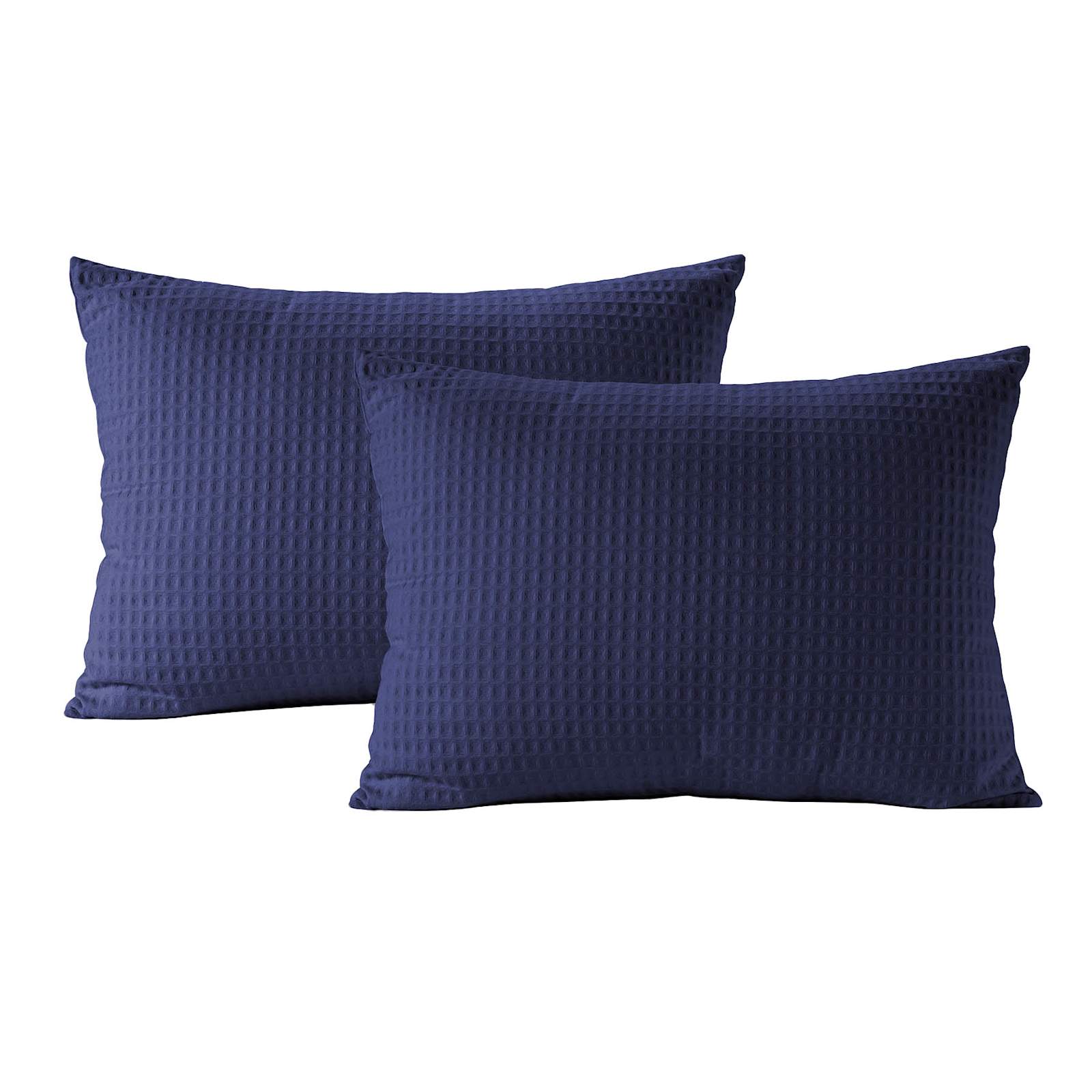 3-Piece Navy Blue Washed Cotton Waffle Comforter Set, Full/Queen