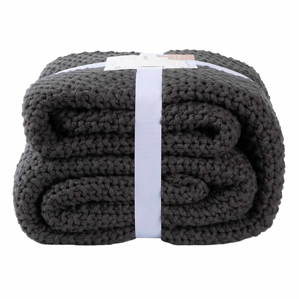 Dark Grey Sweater Knit Bed Blanket