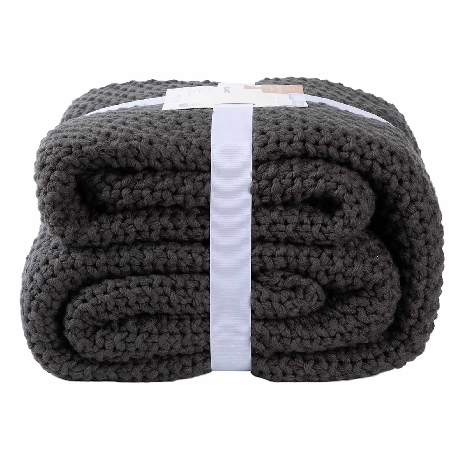 Dark Grey Sweater Knit Bed Blanket
