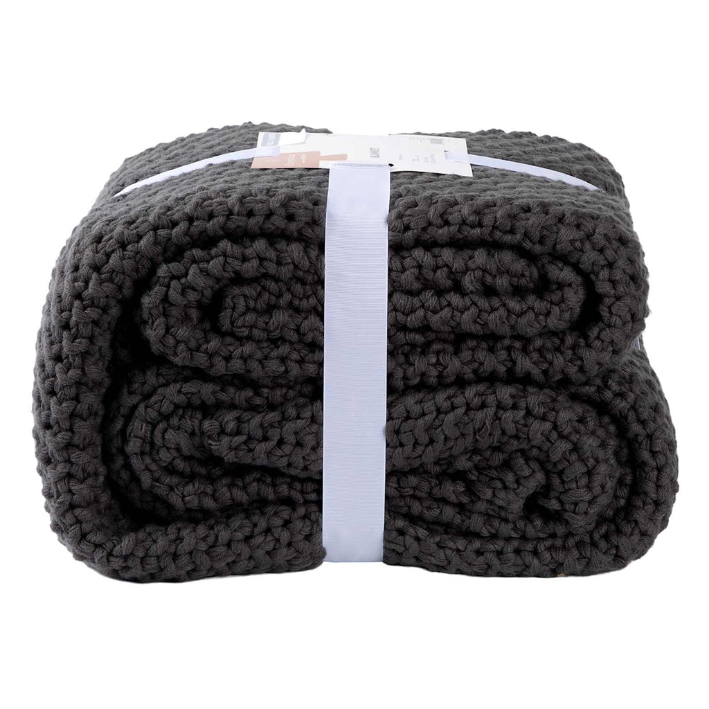 Dark Grey Sweater Knit Bed Blanket