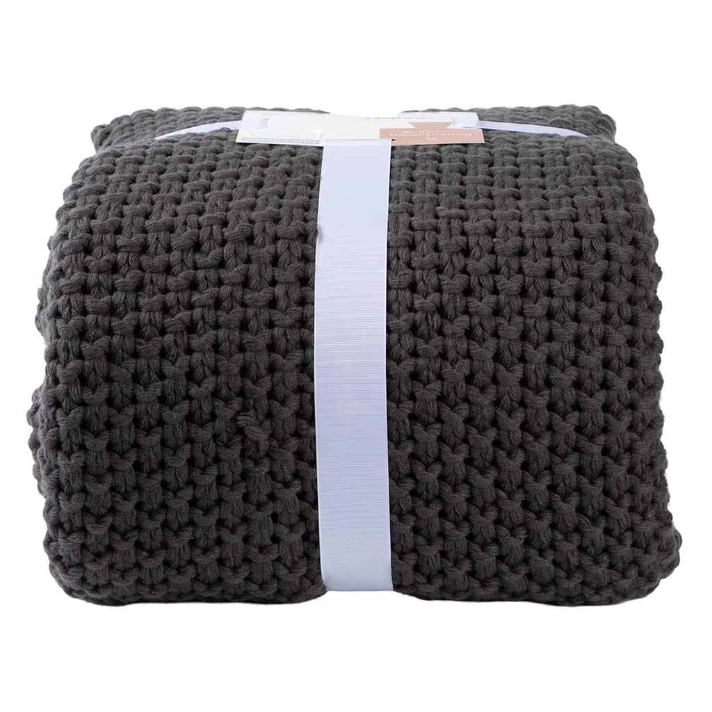 Dark Grey Sweater Knit Bed Blanket