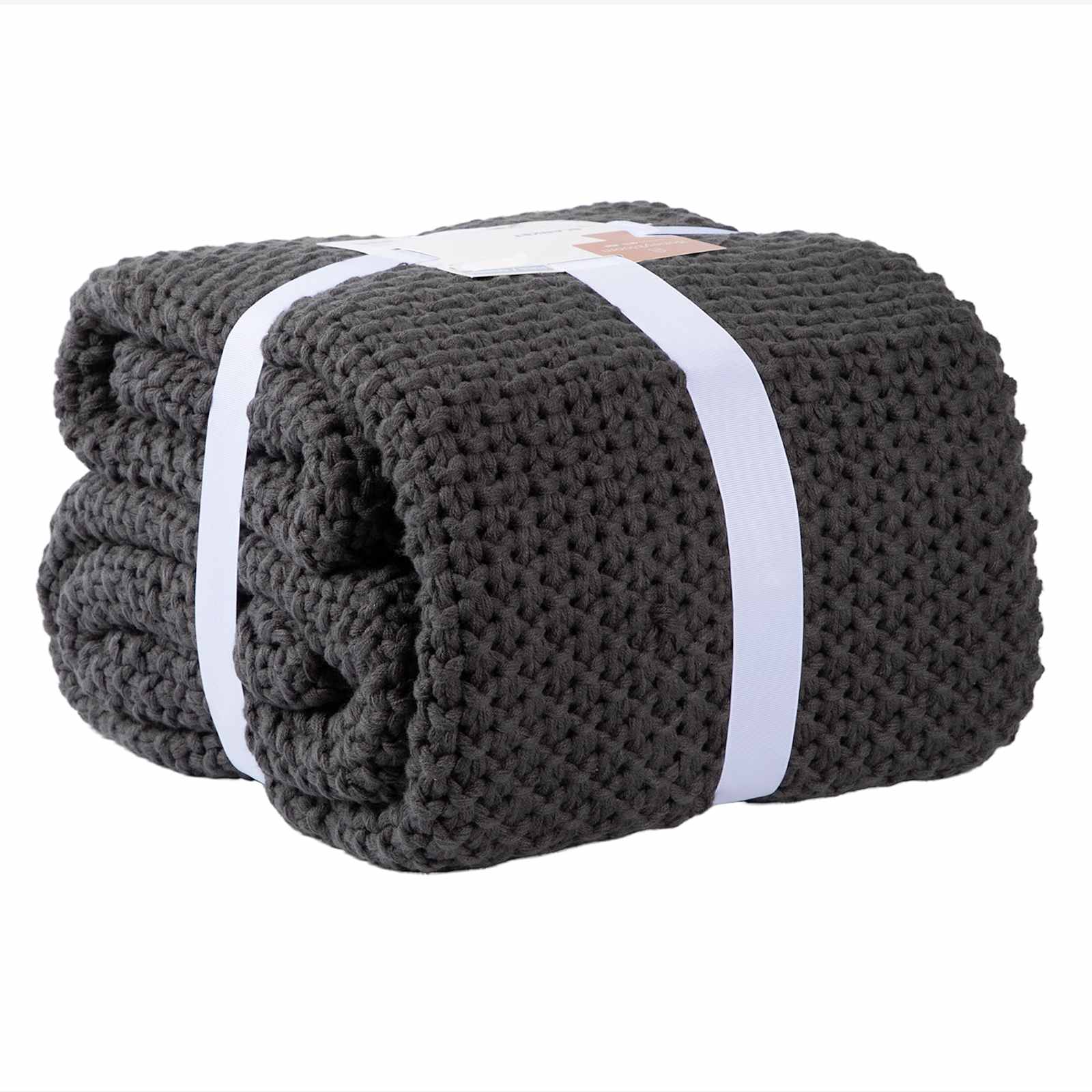Dark Grey Sweater Knit Bed Blanket