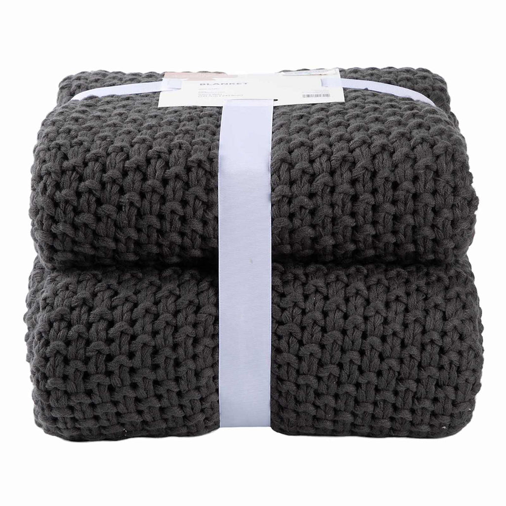 Dark Grey Sweater Knit Bed Blanket