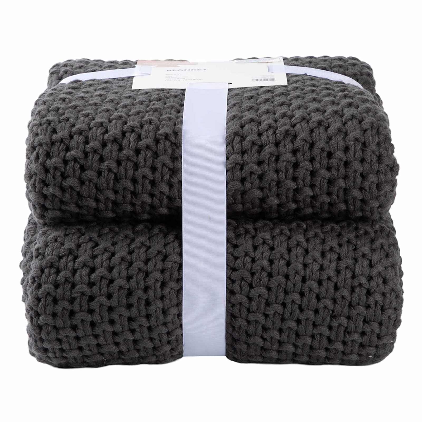 Dark Grey Sweater Knit Bed Blanket