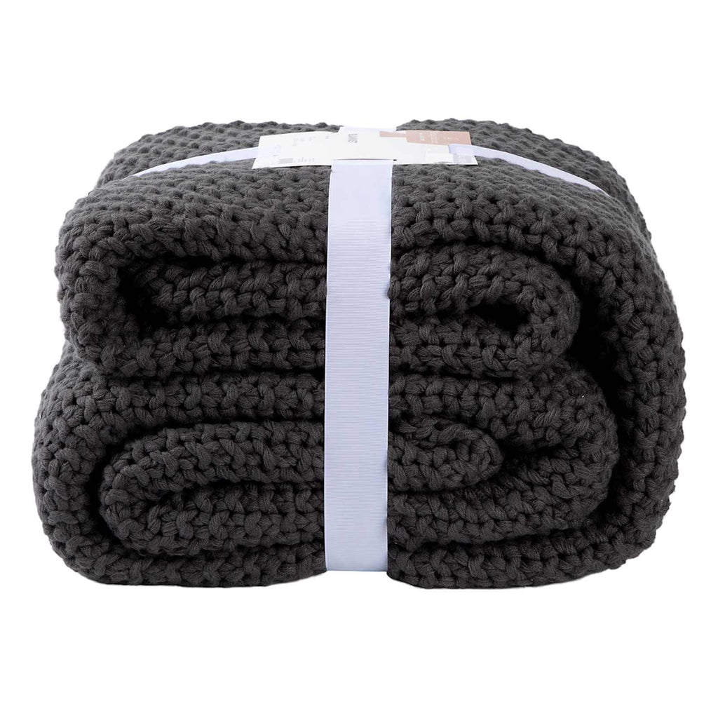 Dark Grey Sweater Knit Bed Blanket