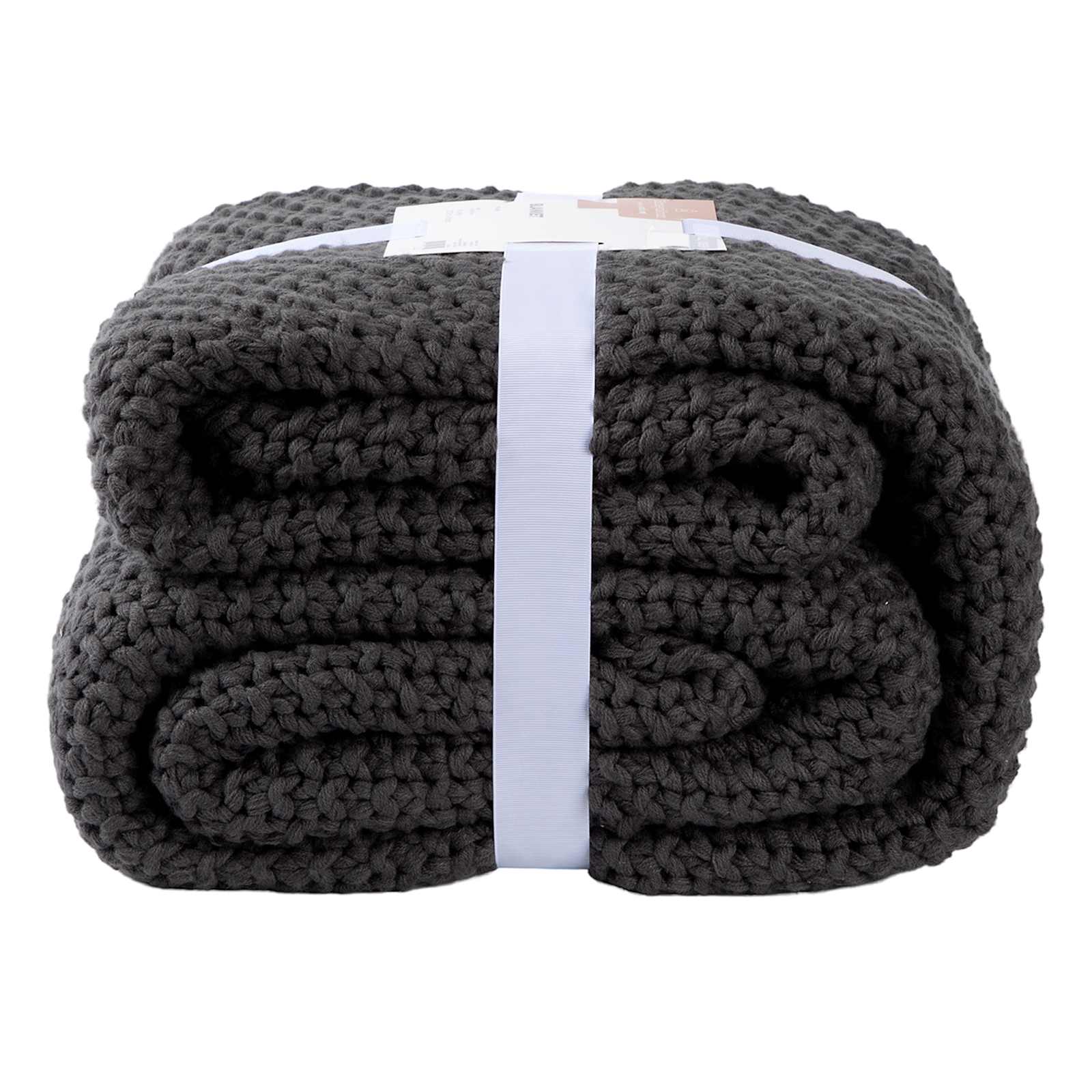 Dark Grey Sweater Knit Bed Blanket