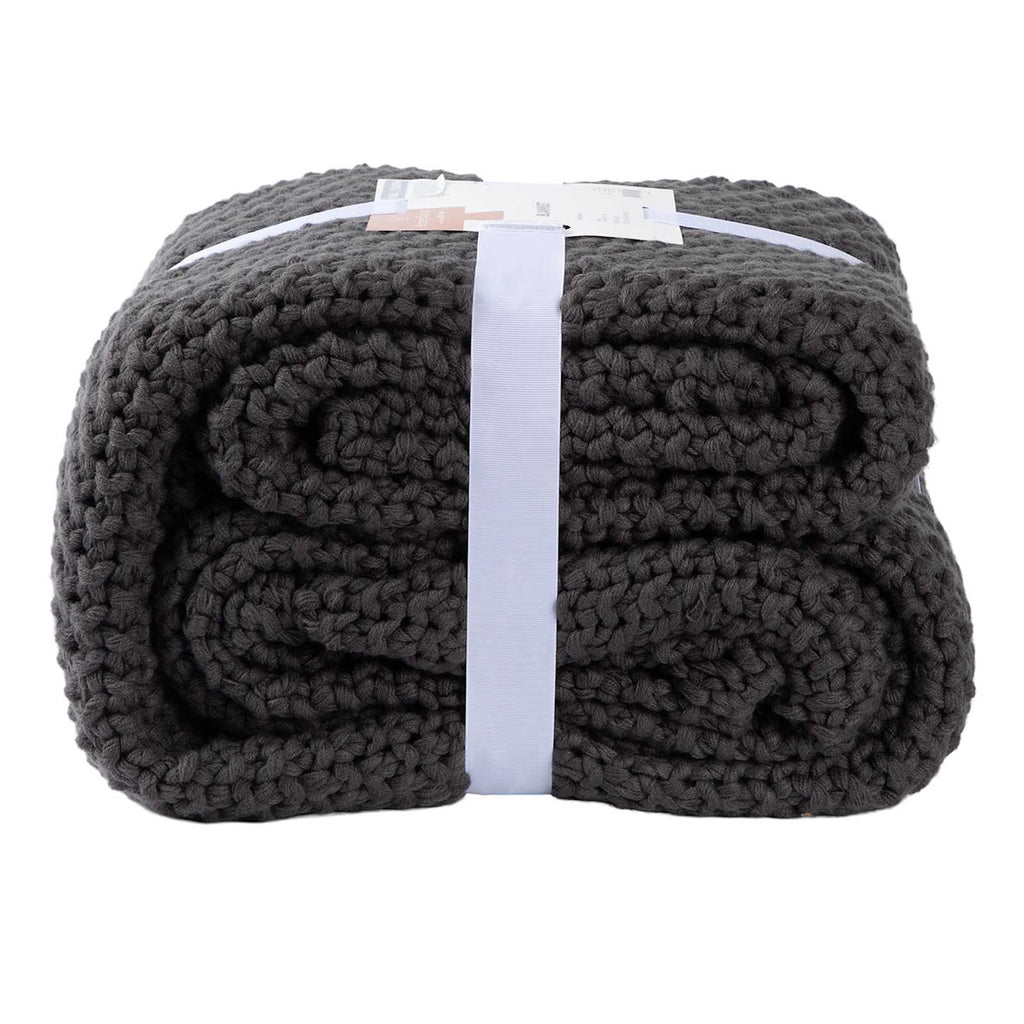 Dark Grey Sweater Knit Bed Blanket
