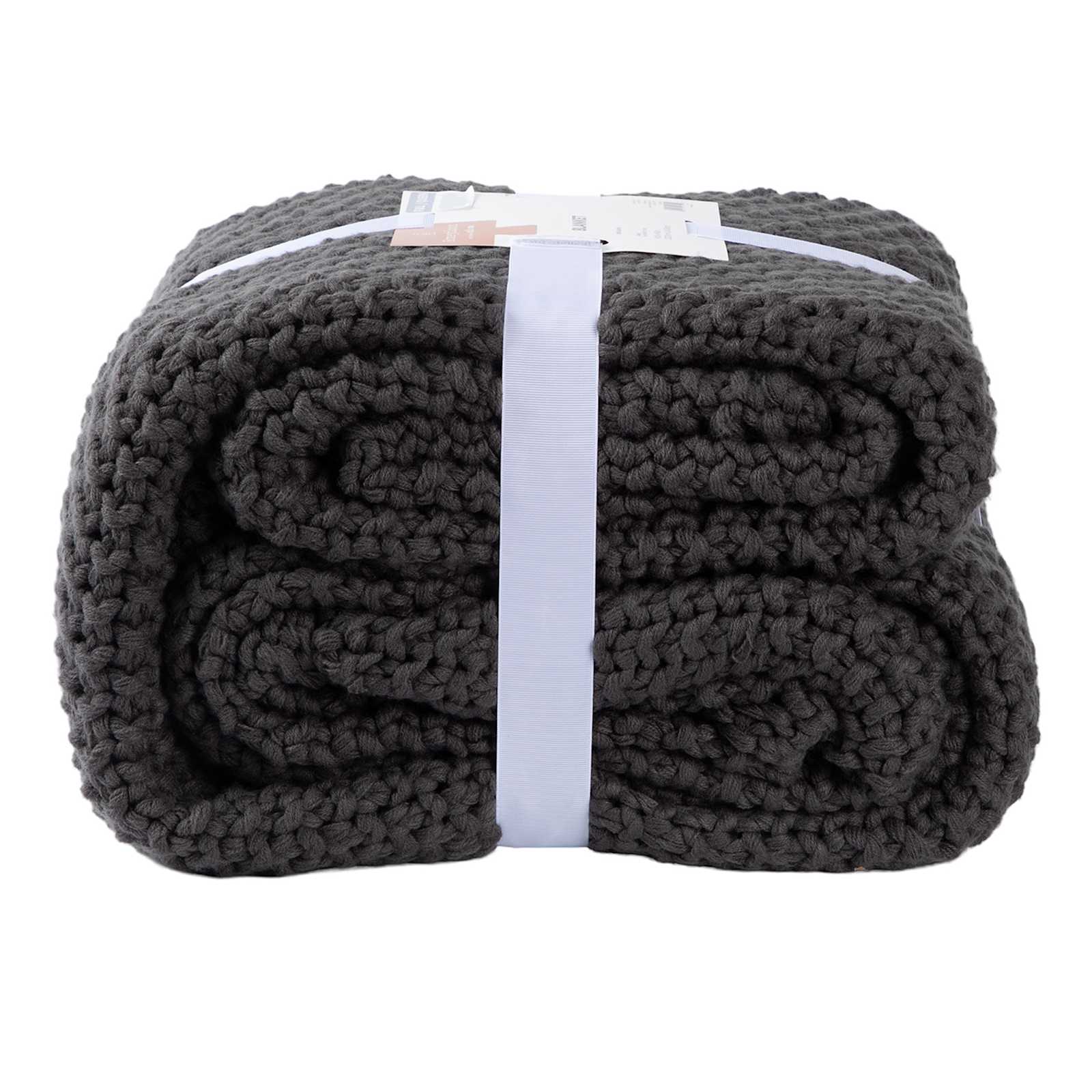 Dark Grey Sweater Knit Bed Blanket