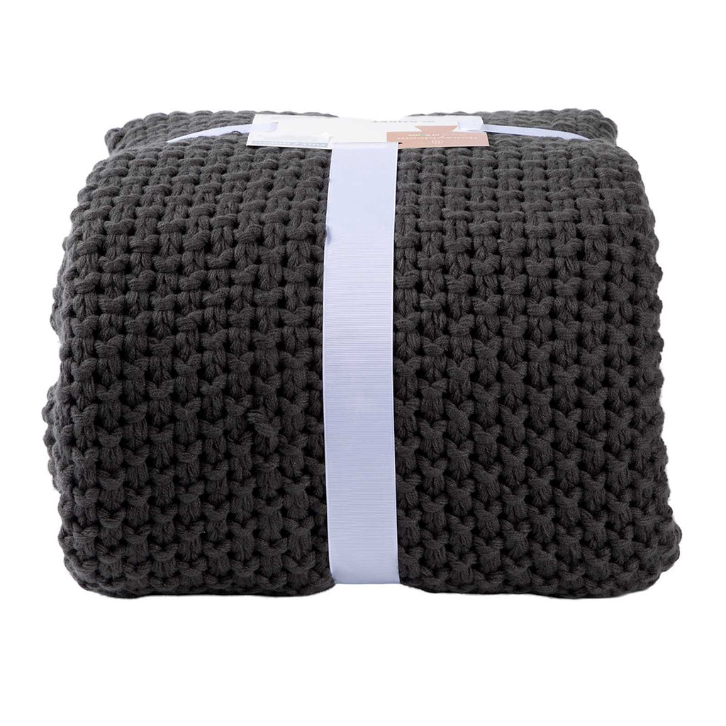 Dark Grey Sweater Knit Bed Blanket
