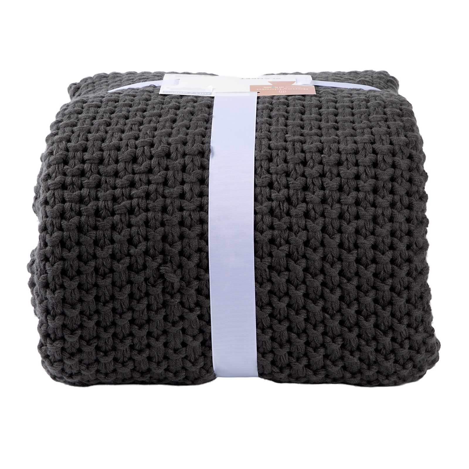 Dark Grey Sweater Knit Bed Blanket