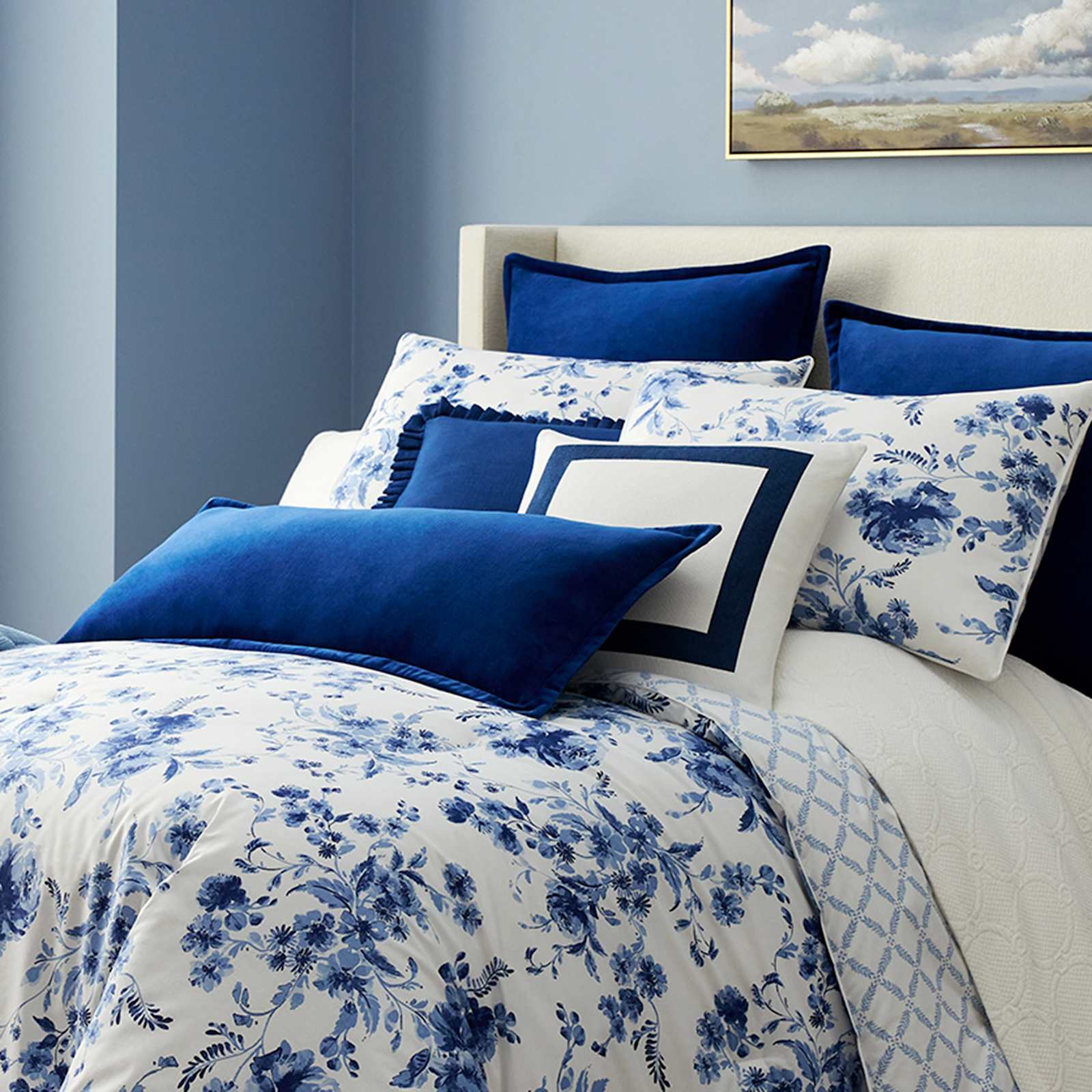 Navy Blue Cotton Velvet Throw Pillow, 14x36