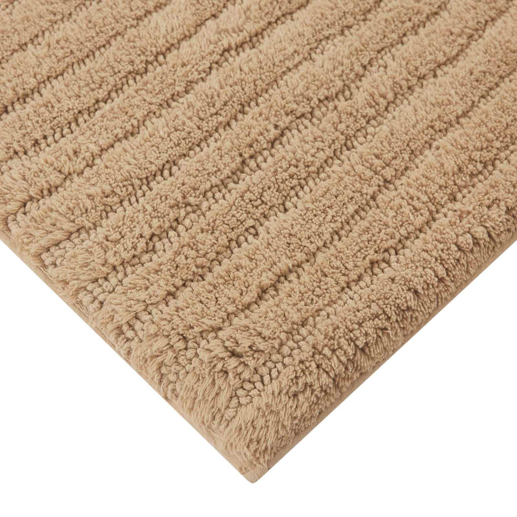 Tan Striped High-Low Bath Rug, 20x30