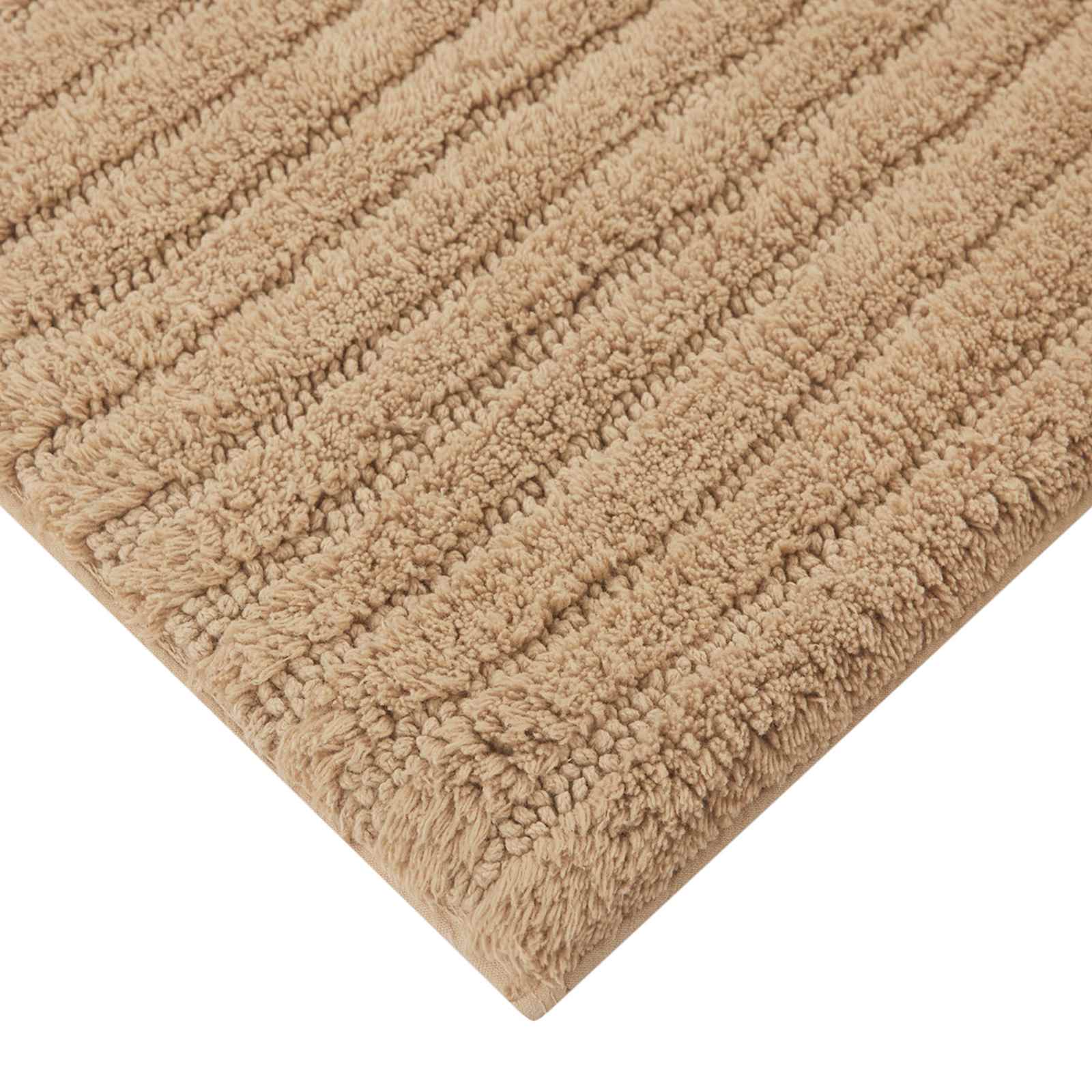 Tan Striped High-Low Bath Rug, 20x30
