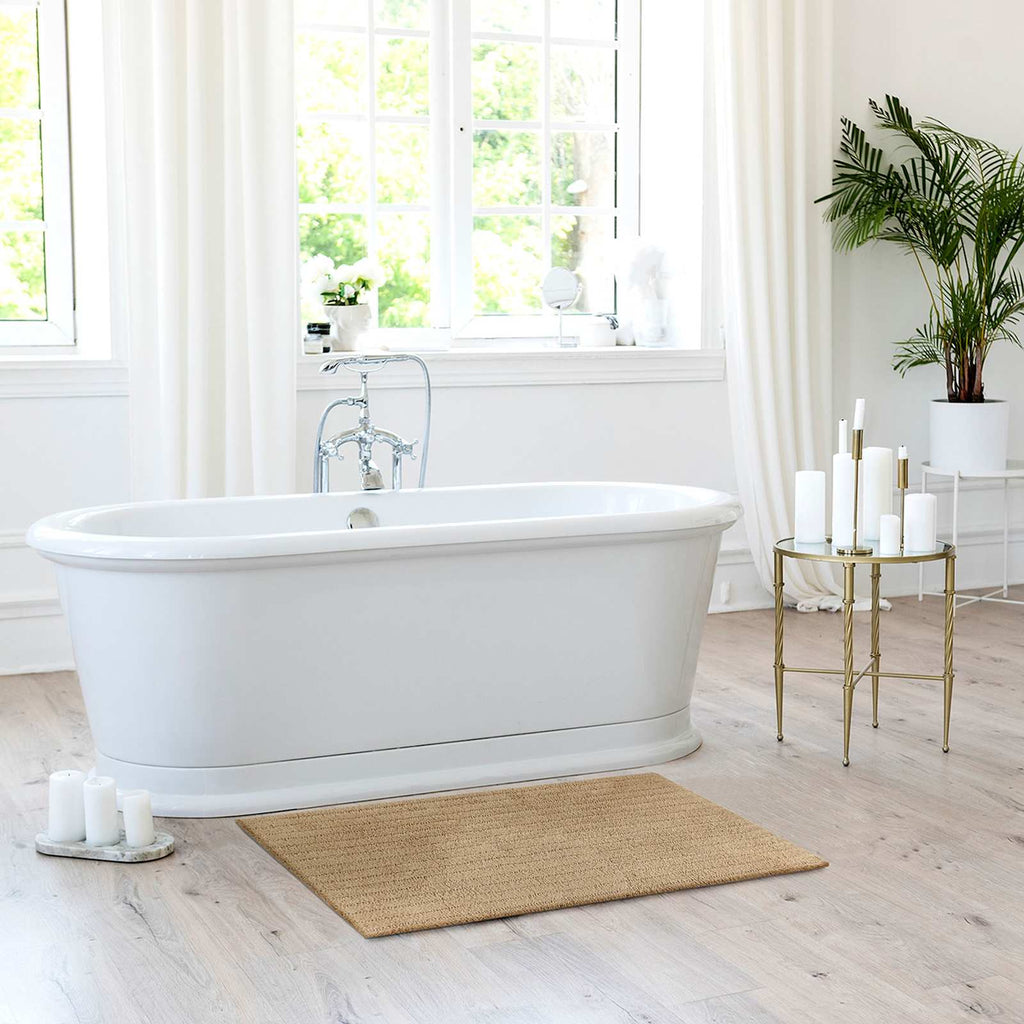 Tan Striped High-Low Bath Rug, 20x30