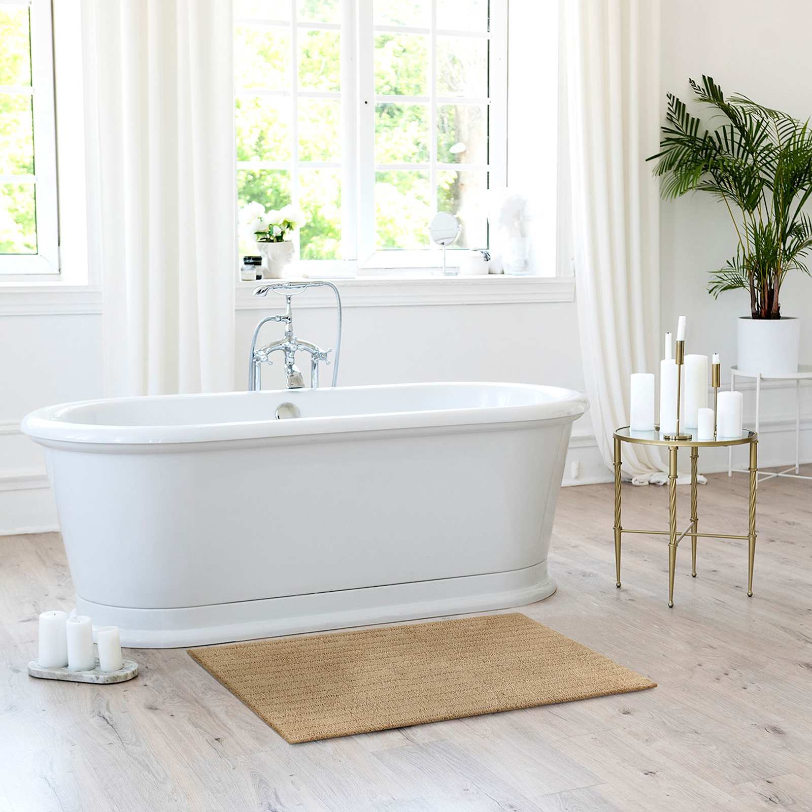 Tan Striped High-Low Bath Rug, 20x30