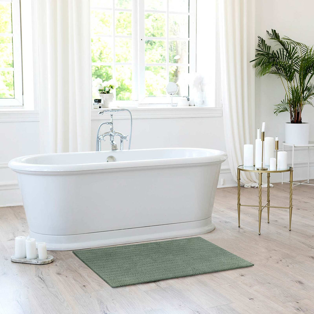 Green Striped High-Low Bath Rug, 20x30