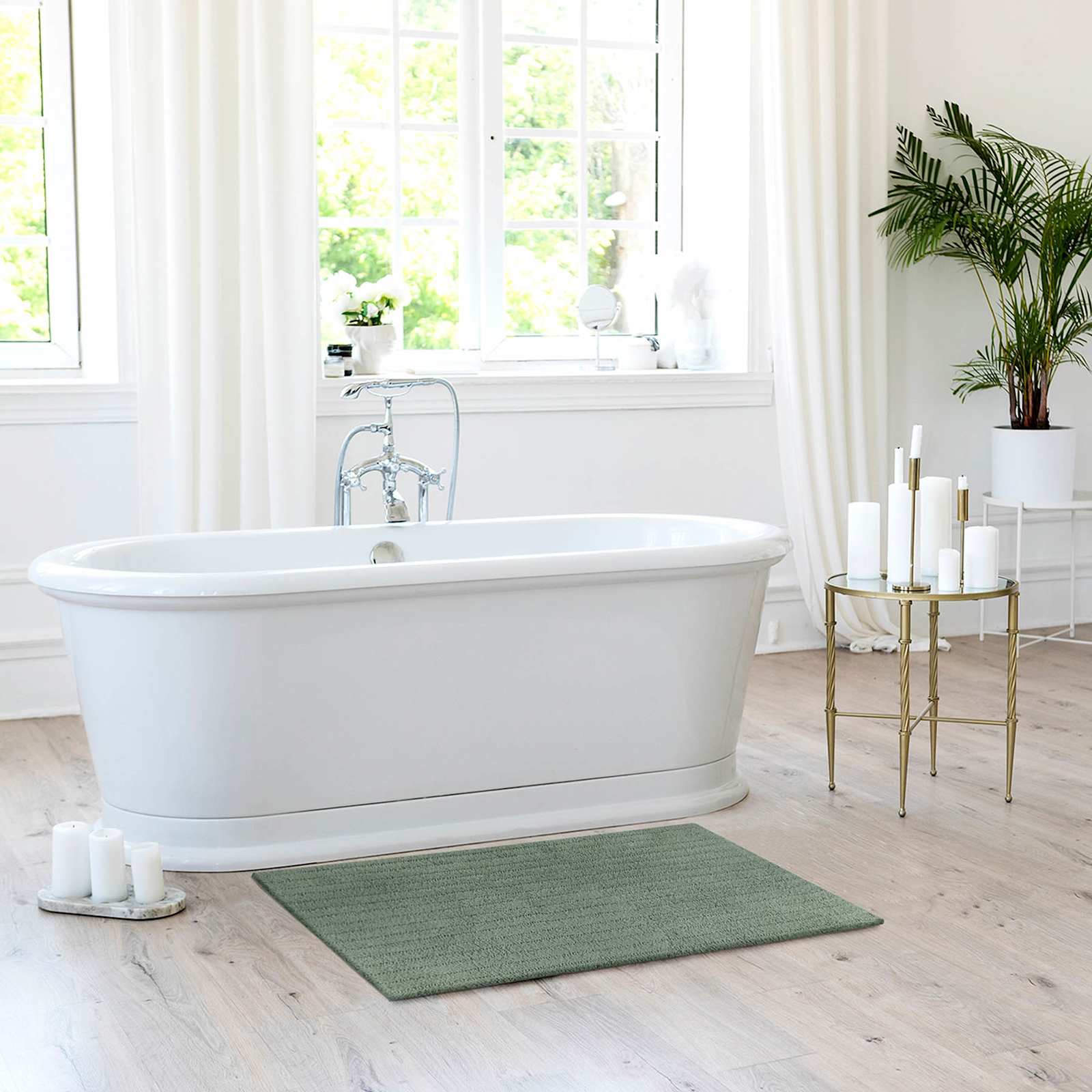 Green Striped High-Low Bath Rug, 20x30