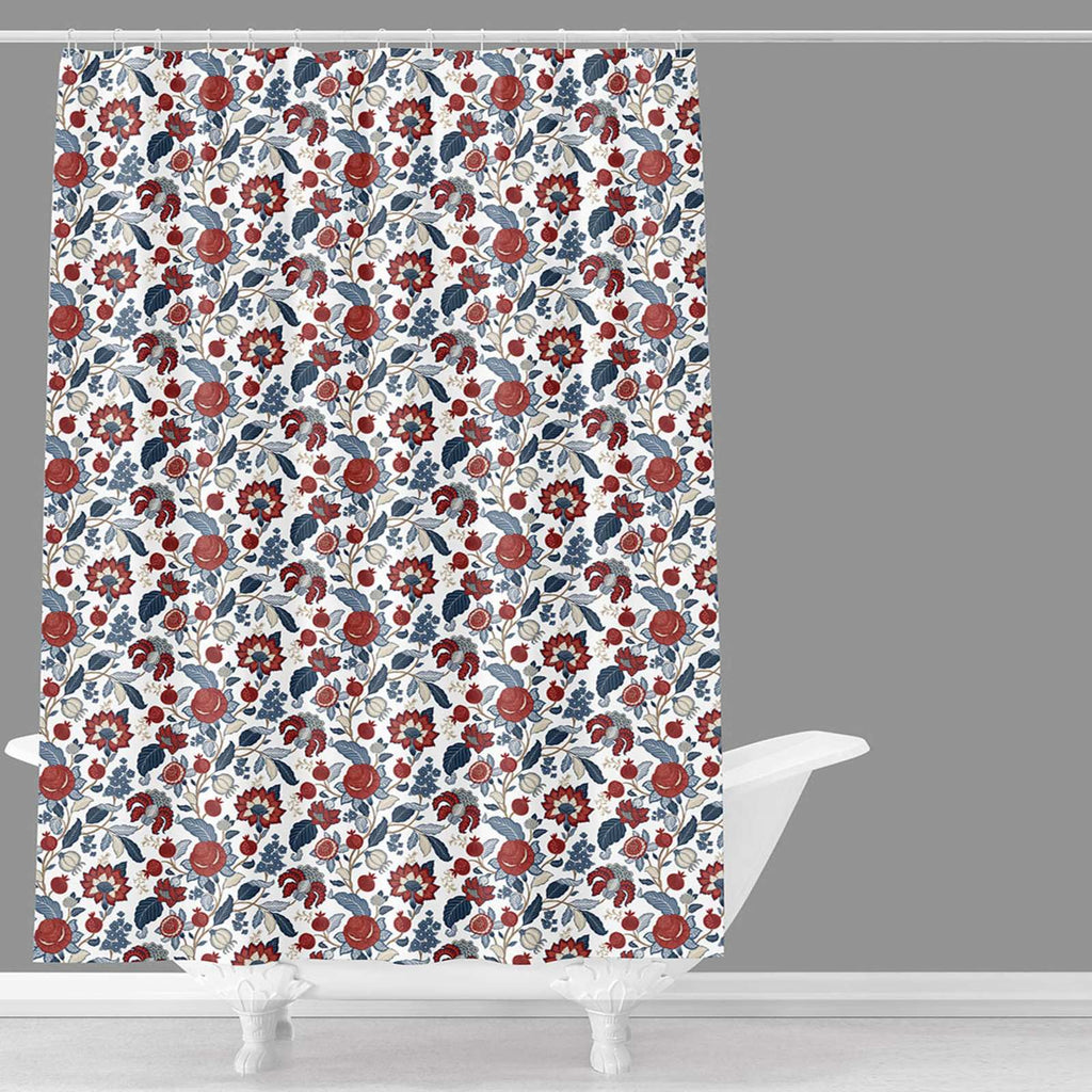 Red & Blue Jacobean Shower Curtain, 72"