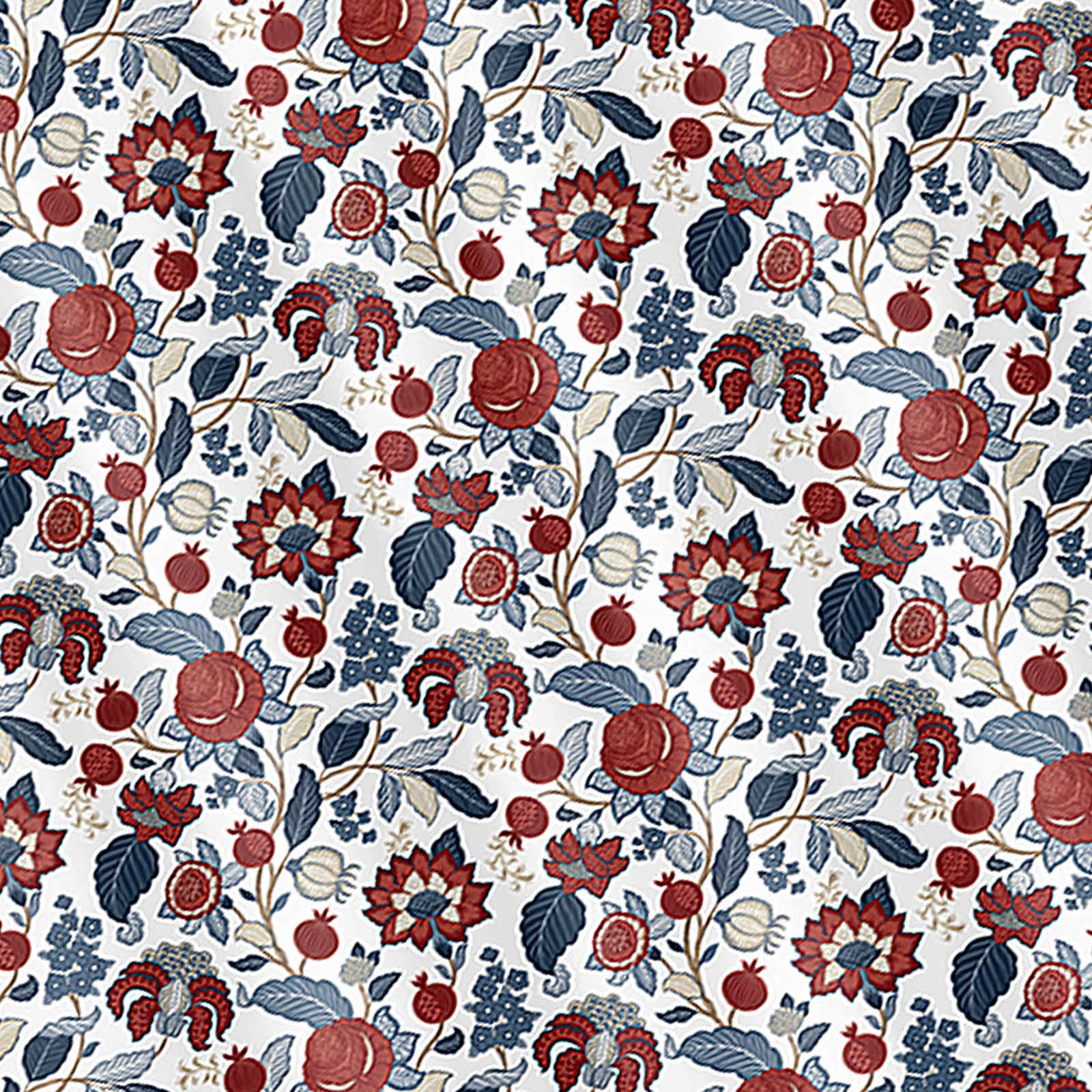Red & Blue Jacobean Shower Curtain, 72"