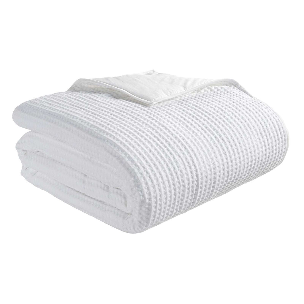 3-Piece White Cotton Waffle Quilt Set, King