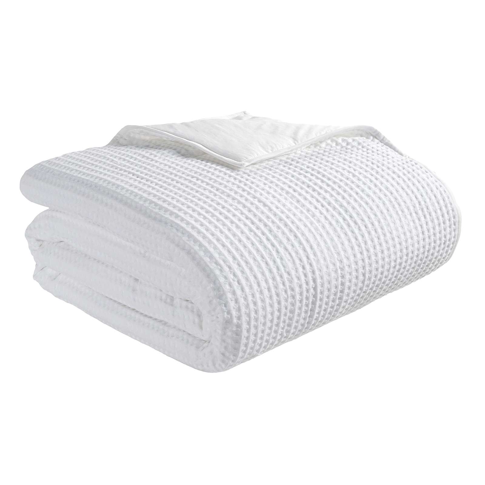 3-Piece White Cotton Waffle Quilt Set, King