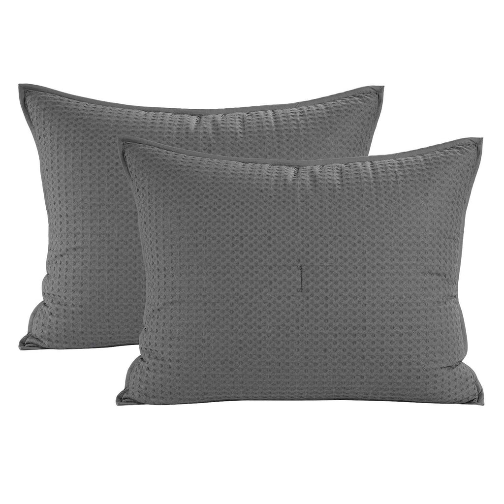 3-Piece Grey Washed Waffle Cotton Quilt Set, King