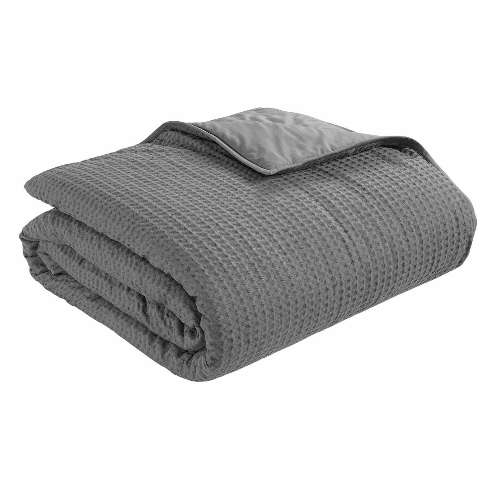 3-Piece Grey Washed Waffle Cotton Quilt Set, King