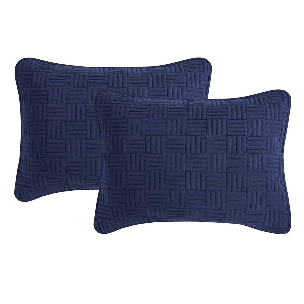 3-Piece Navy Blue Washed Microfiber Quilt Set, Full/Queen