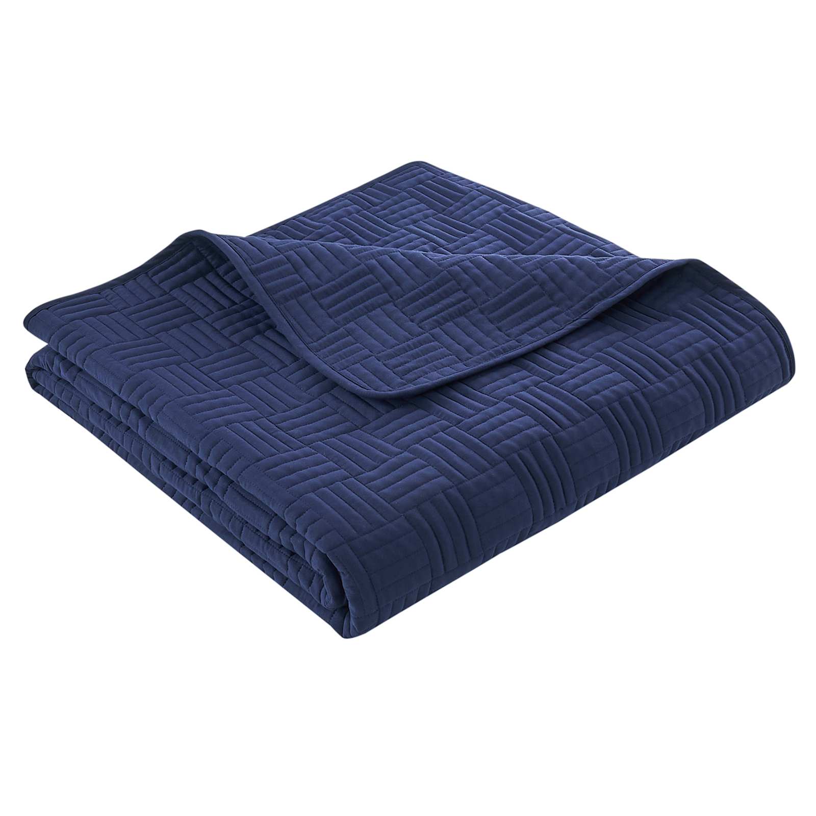 3-Piece Navy Blue Washed Microfiber Quilt Set, Full/Queen