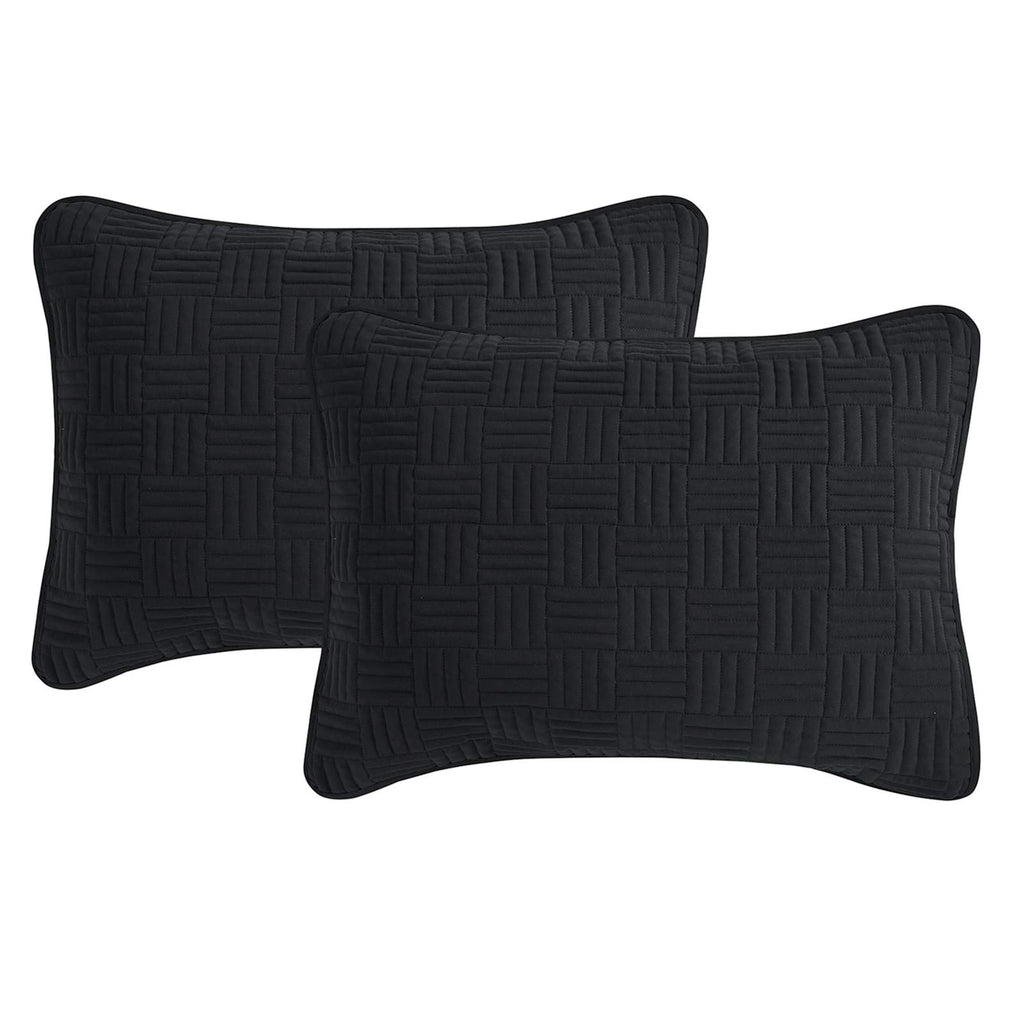 3-Piece Black Washed Microfiber Quilt Set, Full/Queen