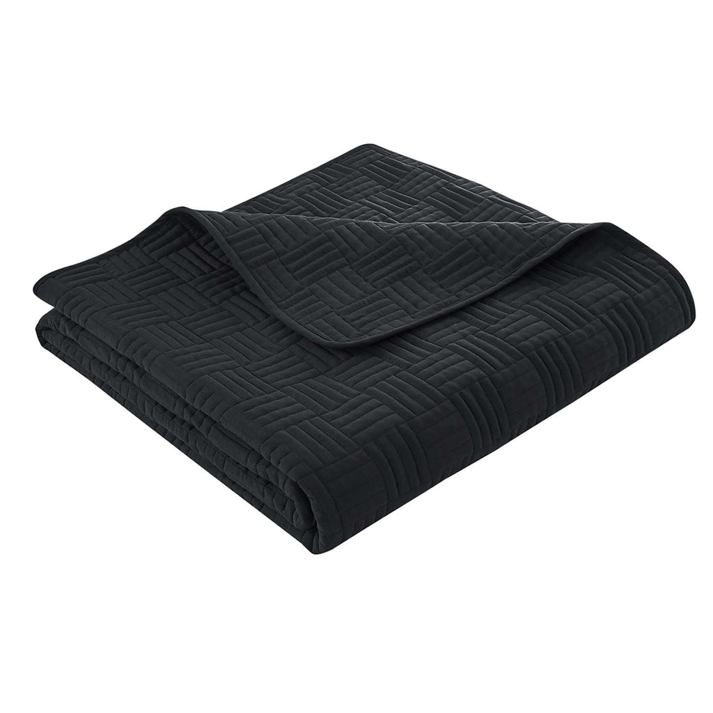 3-Piece Black Washed Microfiber Quilt Set, Full/Queen