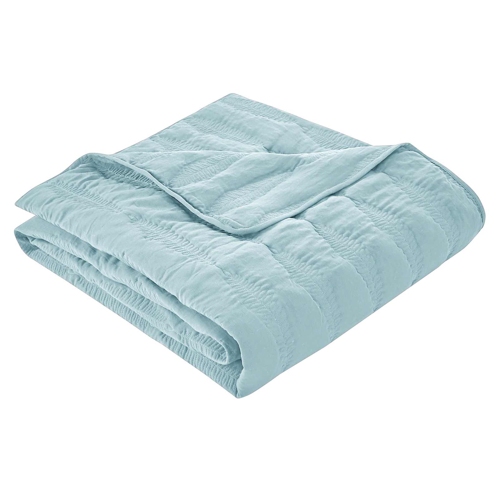 3-Piece Light Blue Embroidered Washed Microfiber Quilt Set, King