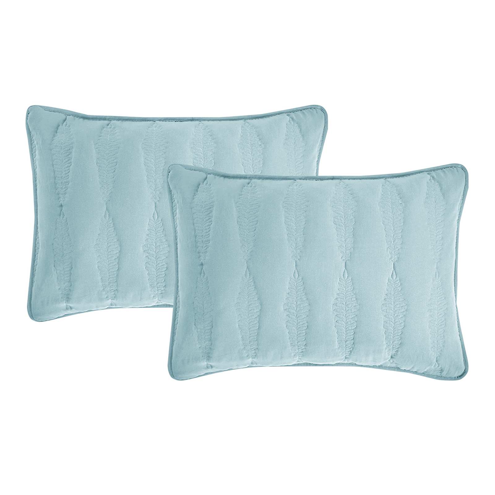3-Piece Light Blue Embroidered Washed Microfiber Quilt Set, King