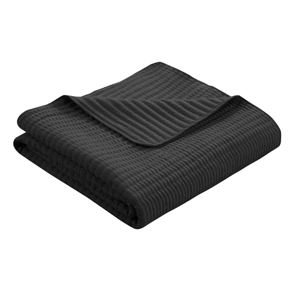 3-Piece Dark Grey Washed Microfiber Quilt Set, King