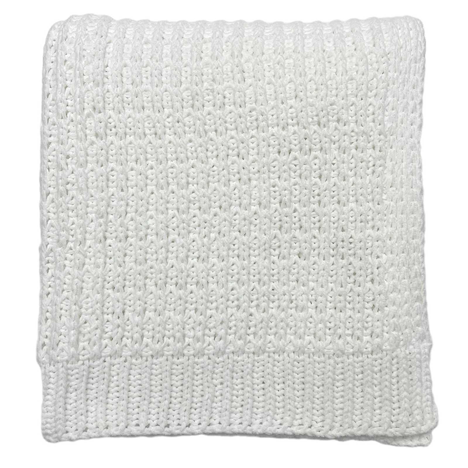White Chenille Knit Throw Blanket, 50x60