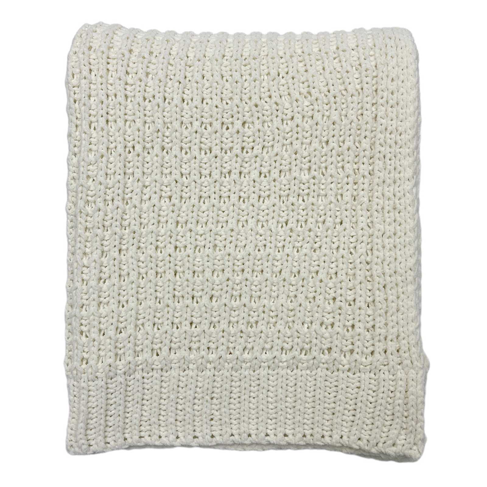 Ivory Chenille Knit Throw Blanket, 50x60
