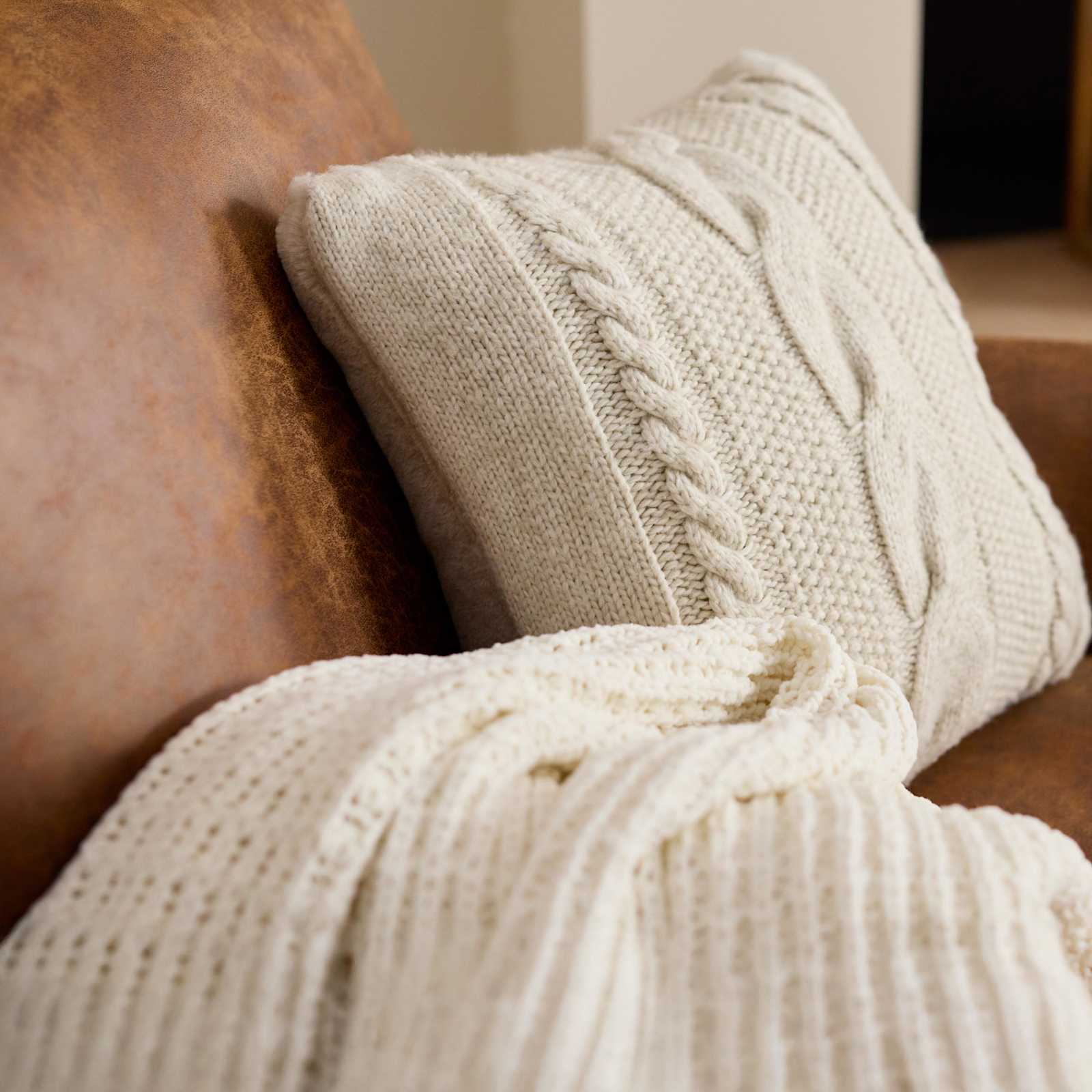 Ivory Chenille Knit Throw Blanket, 50x60