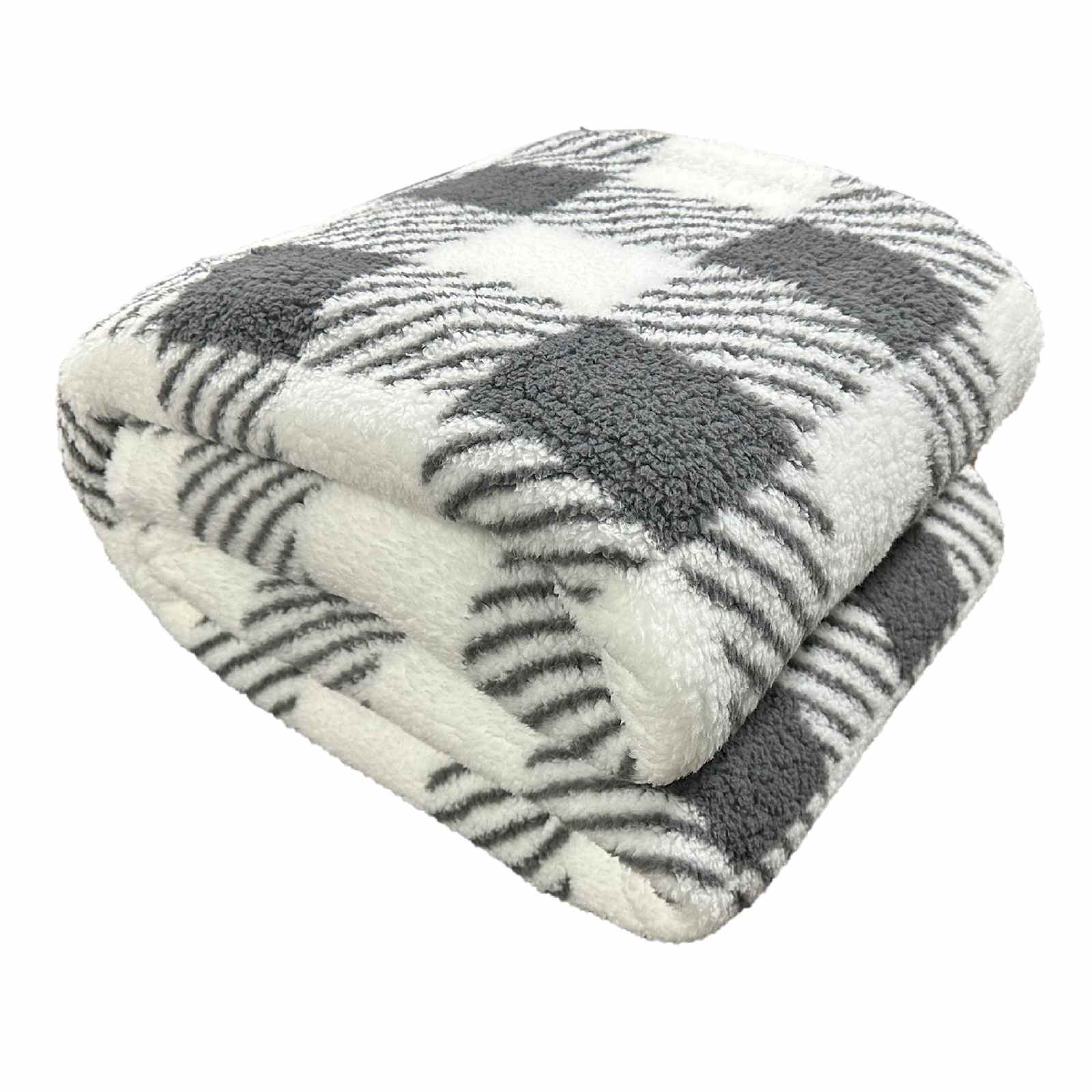 Grey Buffalo Plaid Sherpa Bed Blanket