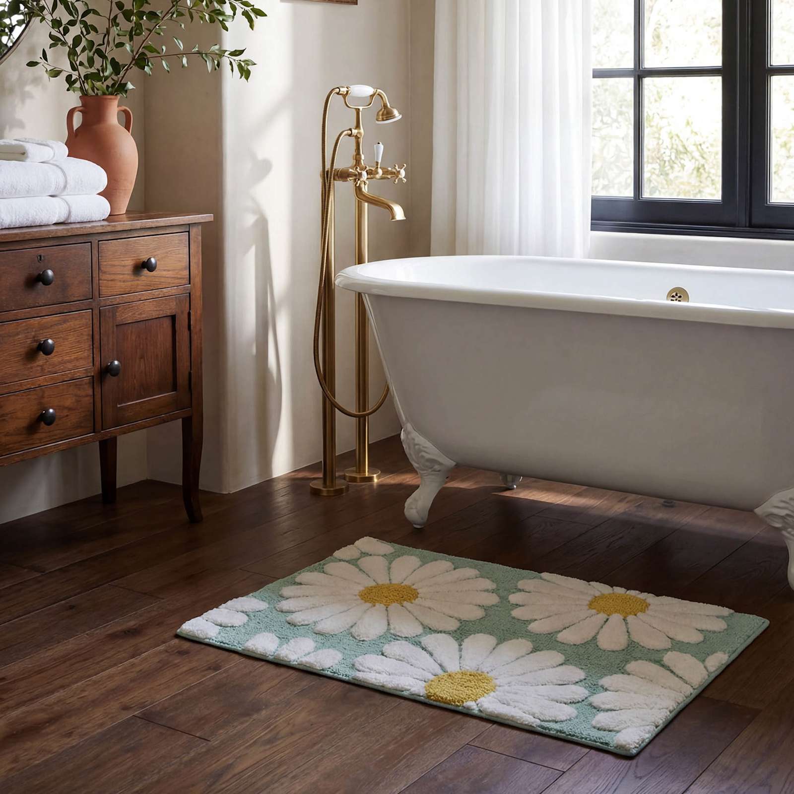 Turquoise Daisy Tufted Bath Rug, 20x30
