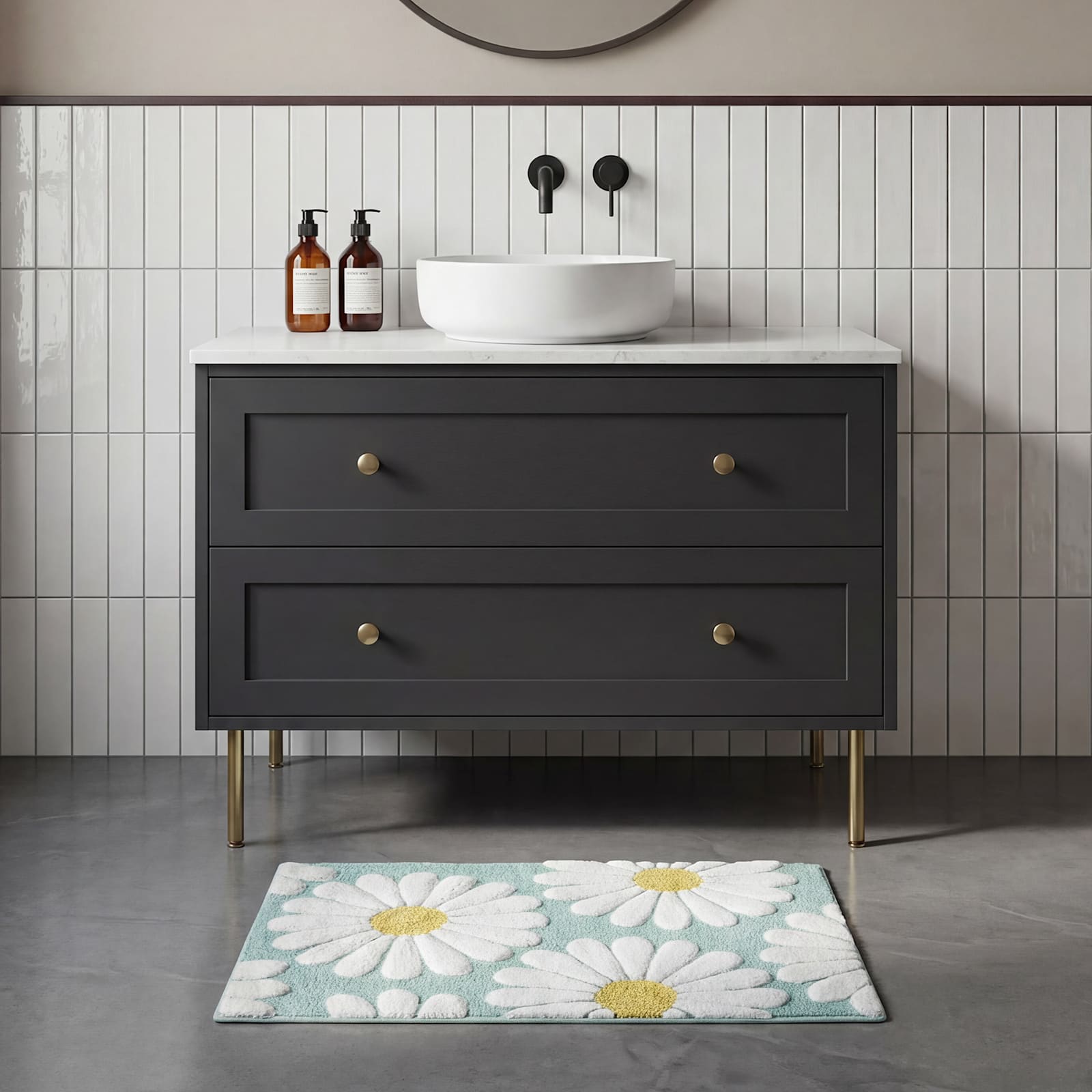 Turquoise Daisy Tufted Bath Rug, 20x30