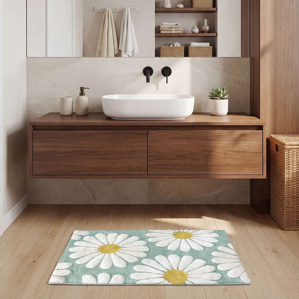 Turquoise Daisy Tufted Bath Rug, 20x30